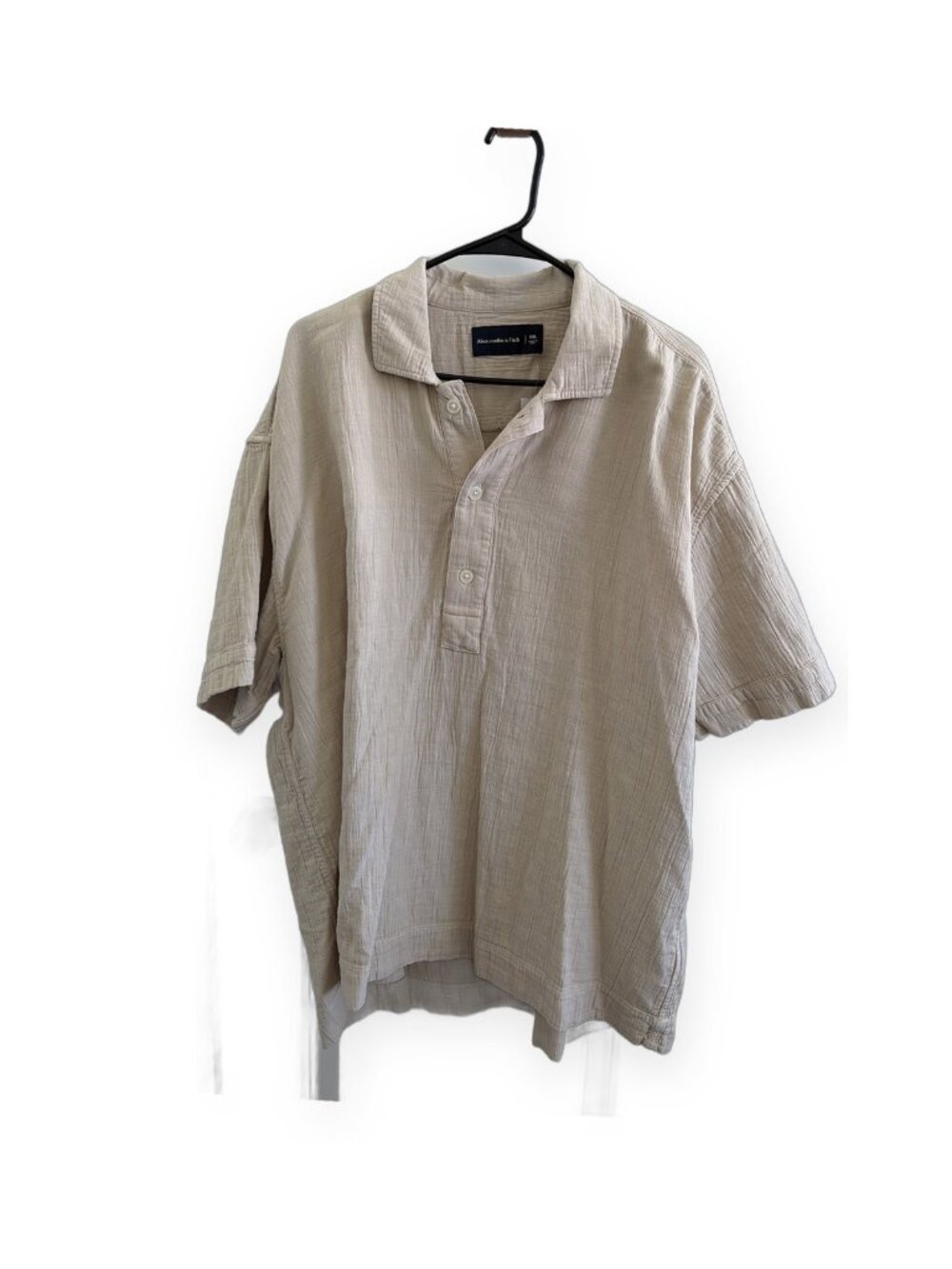 Abercrombie & Fitch Men's Shirt | XXL | Beige Gauze Camp Collar Popover